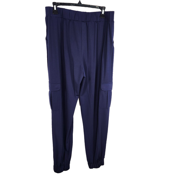 Lisa Rinna Collection Womens Cargo Jogger Pants Size Medium Navy Blue High Rise - Picture 2 of 9